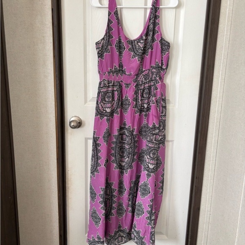 Women's Pink Patterned Sleeveless Maxi Dress